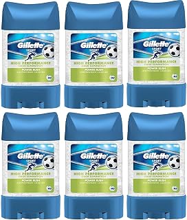 6 x GILLETTE POWER RUSH ANTIPERSPIRANT DEODORANT CLEAR GEL STICK 70ML