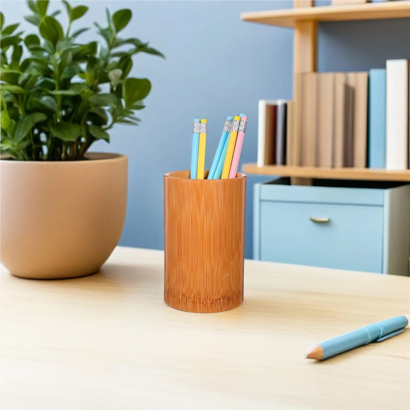 PortaláPices De Bambú Portalápices de bambú organizador multiusos for oficina, cocina, mesa comedor, contenedor bolígrafos y palillos