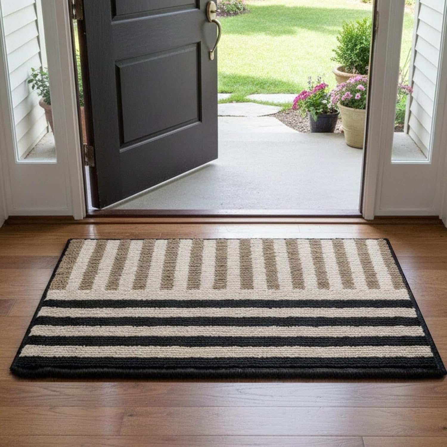Door Mat Non-Slip Front Doormats Entryway Rug Resist Dirt Washable Low Profile Floor Mats for Indoor Outdoor Home Patio, Khaki, 23.5"x35"