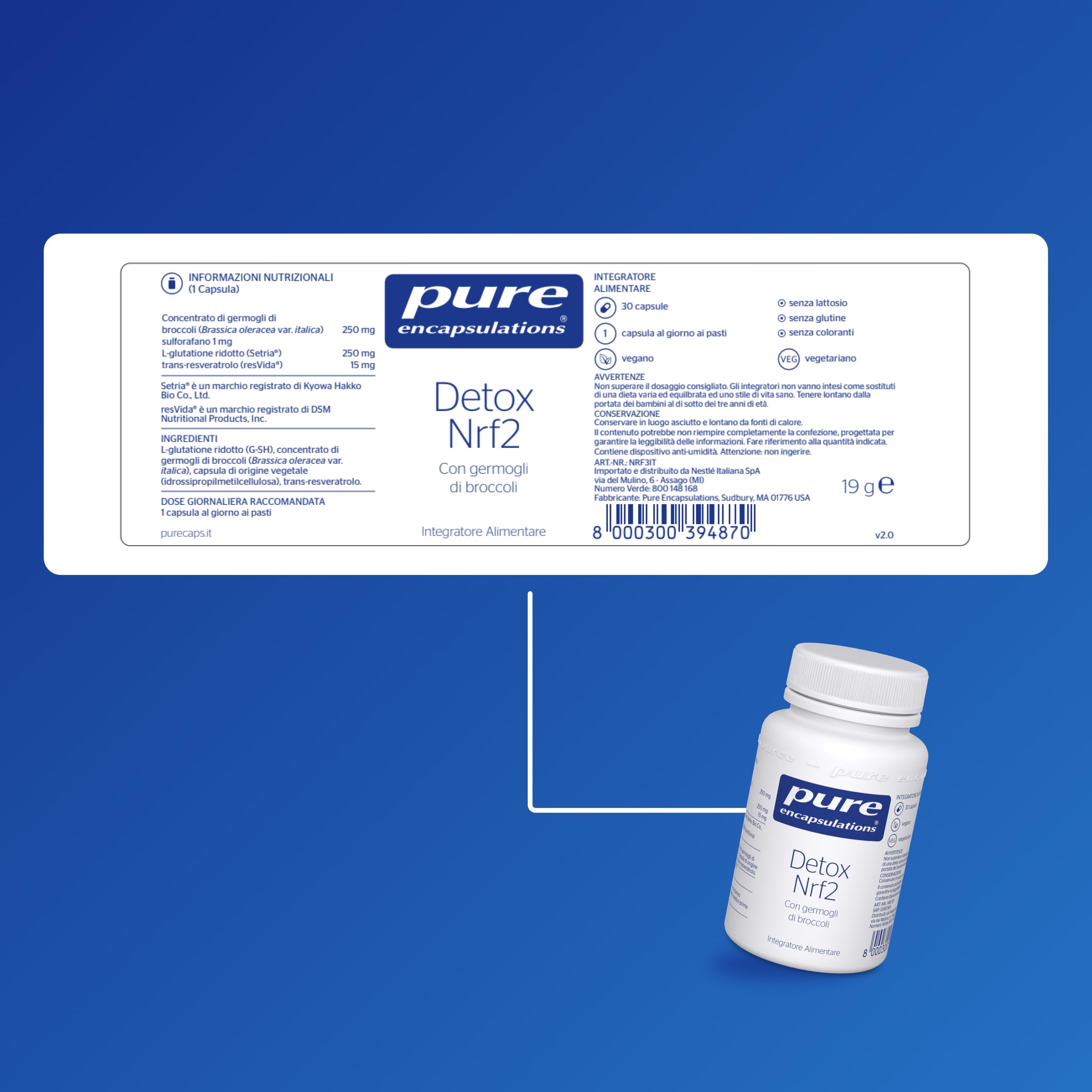 Pure Encapsulations - Detox NRF2 – Integratore con Germogli di Broccoli, Glutatione e Resveratrolo – Formula Detox – 30 Capsule | Germogli di Broccoli, Glutatione Ridotto e Resveratrolo, Miscela di Estratti Vegetali, Capsule Vegane Ipoallergeniche