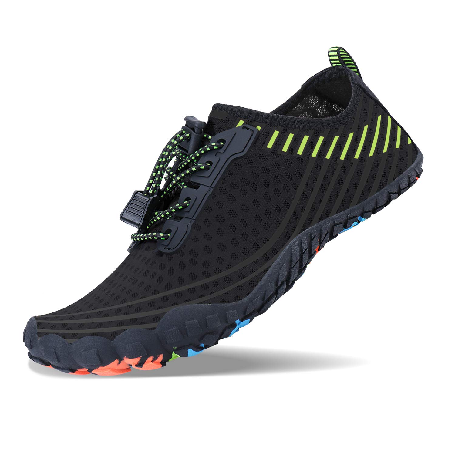 allchar Water shoes men women summer beach shoes aqua shoes swimming shoes surf shoes quick drying lightweight non-slip barefoot shoes, 3 Black, 12 UK