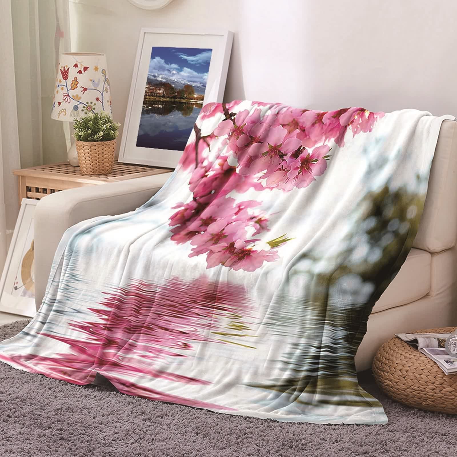 Plaid chaude KnSam couverture fleur de pêcher pour des soirées canapé cosy