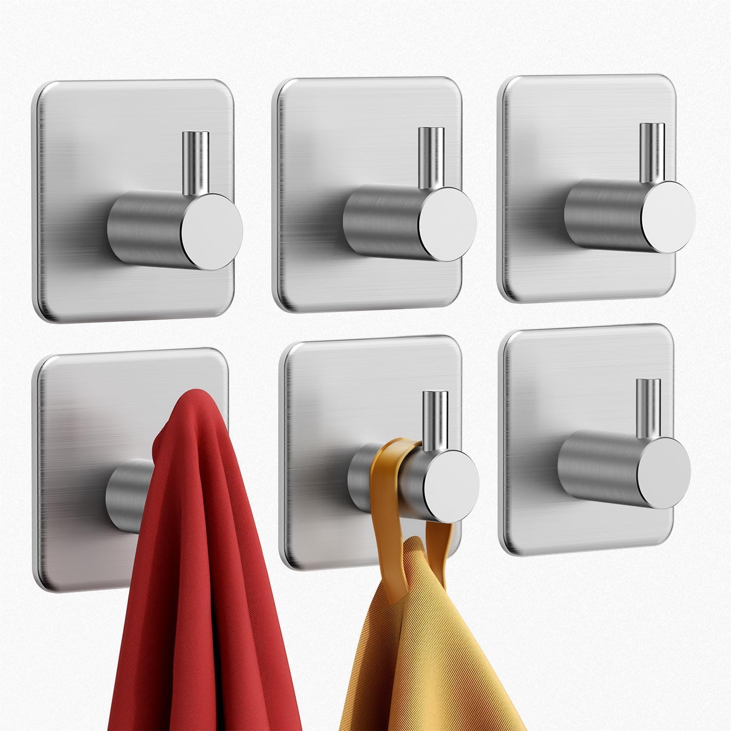 Auxmir Ganci Adesivi-6 pz Appendi Accappatoio Bagno in Acciaio Inox, Forte, Impermeabile, Antiruggine, Autoadesivo, Rimovibile senza Tracce, Salvaspazio, Porta Asciugamani Bagno Cucina Ufficio Argento