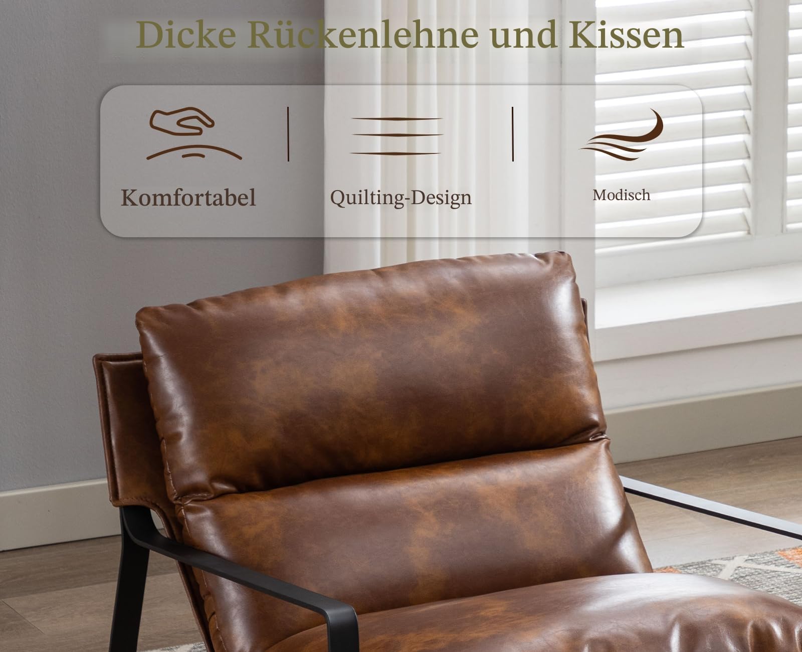 chairus Loungesessel Polsterstuhl Sessel für Wohnzimmer aus PU Leder Modern Ohrensessel Schlafzimmer Relaxsessel mit Armlehnen (Braun)