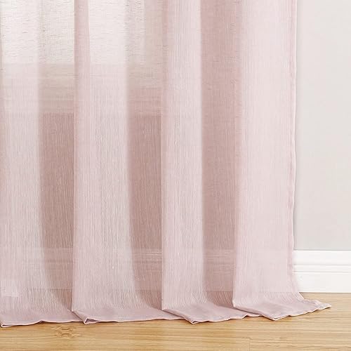Miniatura 6 de Miss Seltex - Cortinas traslúcidas de lino natural rosa rubor para sala de estar, elegantes cortinas lisas para ventana con ojales en la parte