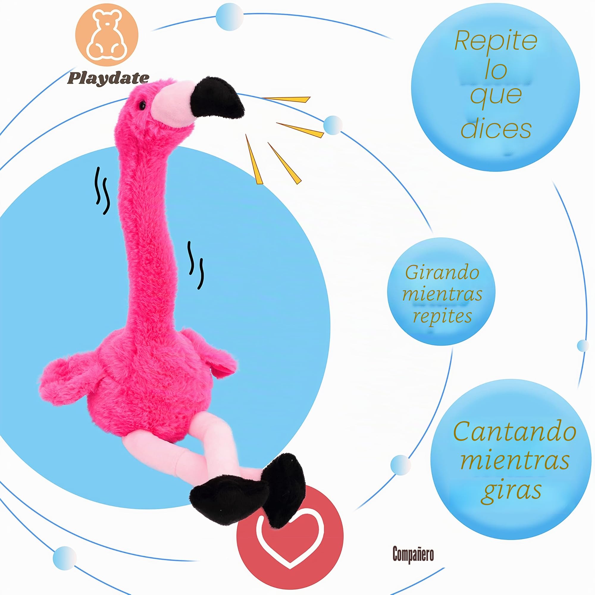 Hopearl Flamenco Hablando Repite lo Que Dices Juguete eléctrico Interactivo Animado Peluche Amigo Regalo para niños pequeños Cumpleaños Festival Vacaciones Rosa 33 cm