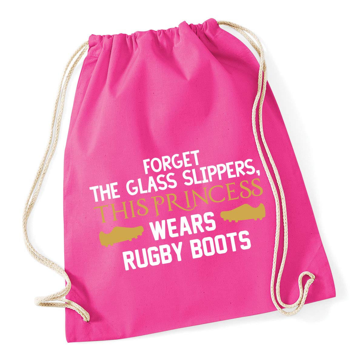 Hippowarehouse Forget the glass slippers this princess wears rugby boots Drawstring Cotton School Gym Bag 37cm x 46cm, 12 litres
