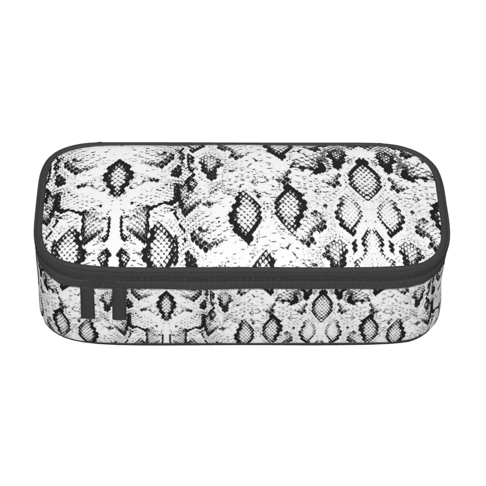 FADUNI Snake Skin Black and White Large Pencil Case for Girls and Boys, Aesthetic Pencil Bag with Multi Compartments for Adults, Office Stationary Organizer Practical for Kids Teenage Women Men