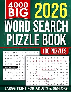 Large Print 4000 Word Search Book for Adults & Seniors: 100 Puzzles to Sharpen Focus, Boost Vocabulary & Relax - Perfect Puzzle Gift