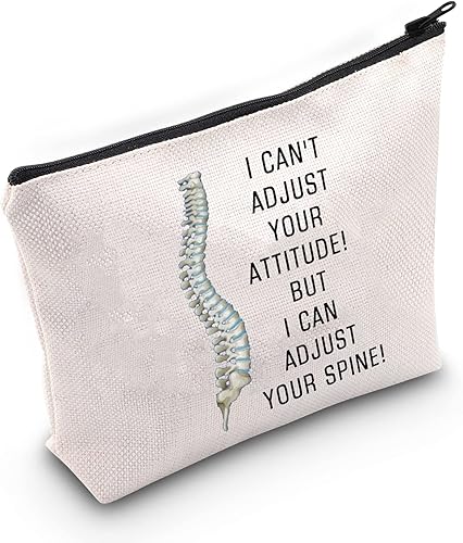 LEVLO Divertida bolsa de maquillaje de quiropráctico para masajista, regalo de terapia de masaje, regalo I Can't Adjust Your Actitude But I Can