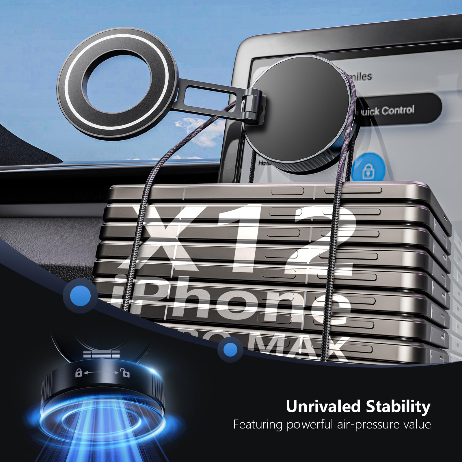 Soporte de teléfono con ventosa al vacío, soporte magnético ajustable de 360° para coche, [89 libras de succión más fuerte y magnético de 2800 gf] bloqueo giratorio para coche/gimnasio/espejo