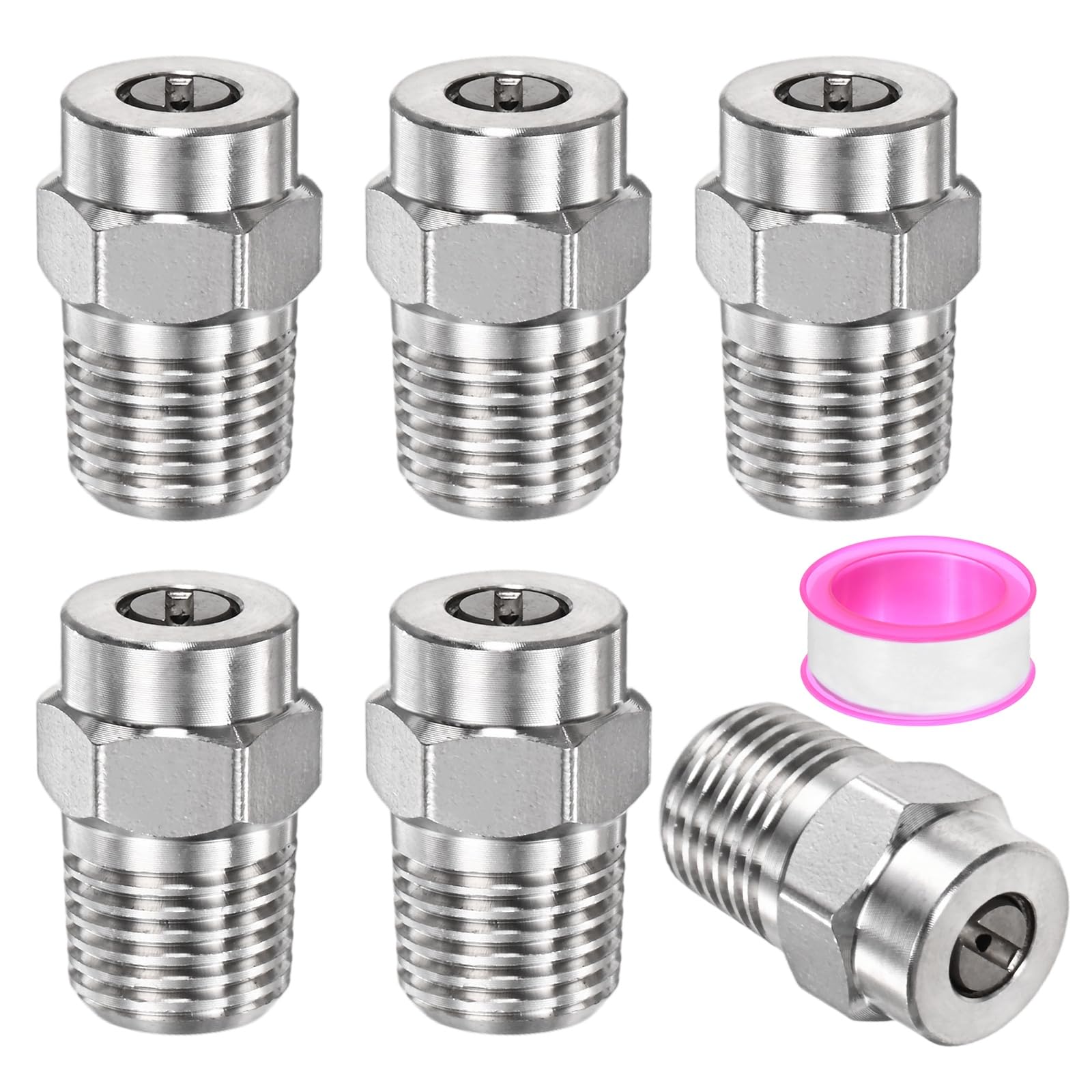 TIXIPEM 1/4IN Male NPT 15 Degree Surface Cleaner Tips [6PCS] - Pressure Washer Nozzles Cleaner Nozzle Replacement Use for Water Gun & Water Broom - [Stainless Steel-1.236MM Orifice]