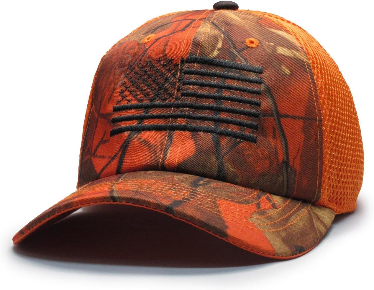 American Flag Hunter Hat Orange Blaze Hunting/Black Micro Mesh Tactical Cap - Image 3