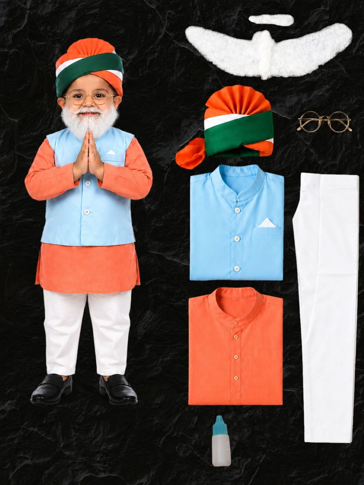 BookMyCostume Narendra Modi PM with Tricolor Pagri India Independence Day Kids Fancy Dress Costume 4-5 years-image-1