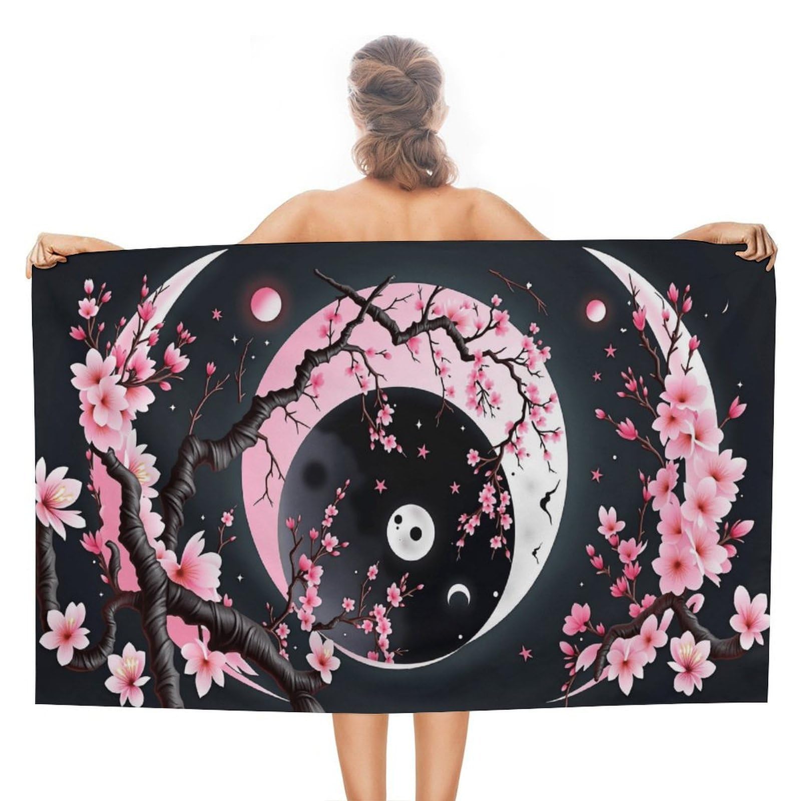 Anceky Yin Yang Floral Beach Towel Microfiber Soft Absorbent Oversized Large Bath Towel Blanket Thin Quick Dry for Adults Swimming Pool Yoga Gym Travel 51"X31"