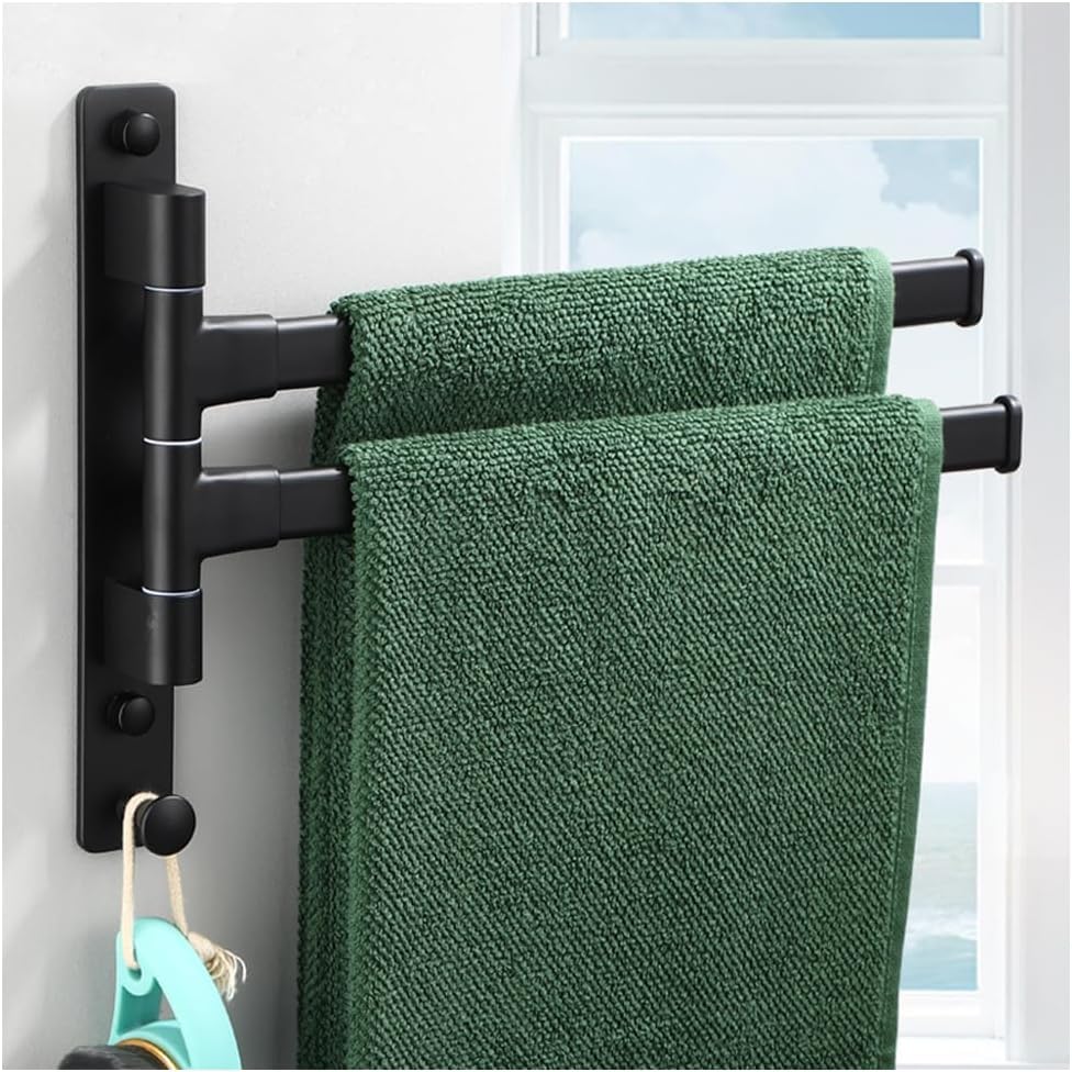 Porte-serviettes pivotant noir à 3 barres pour salle de bain
