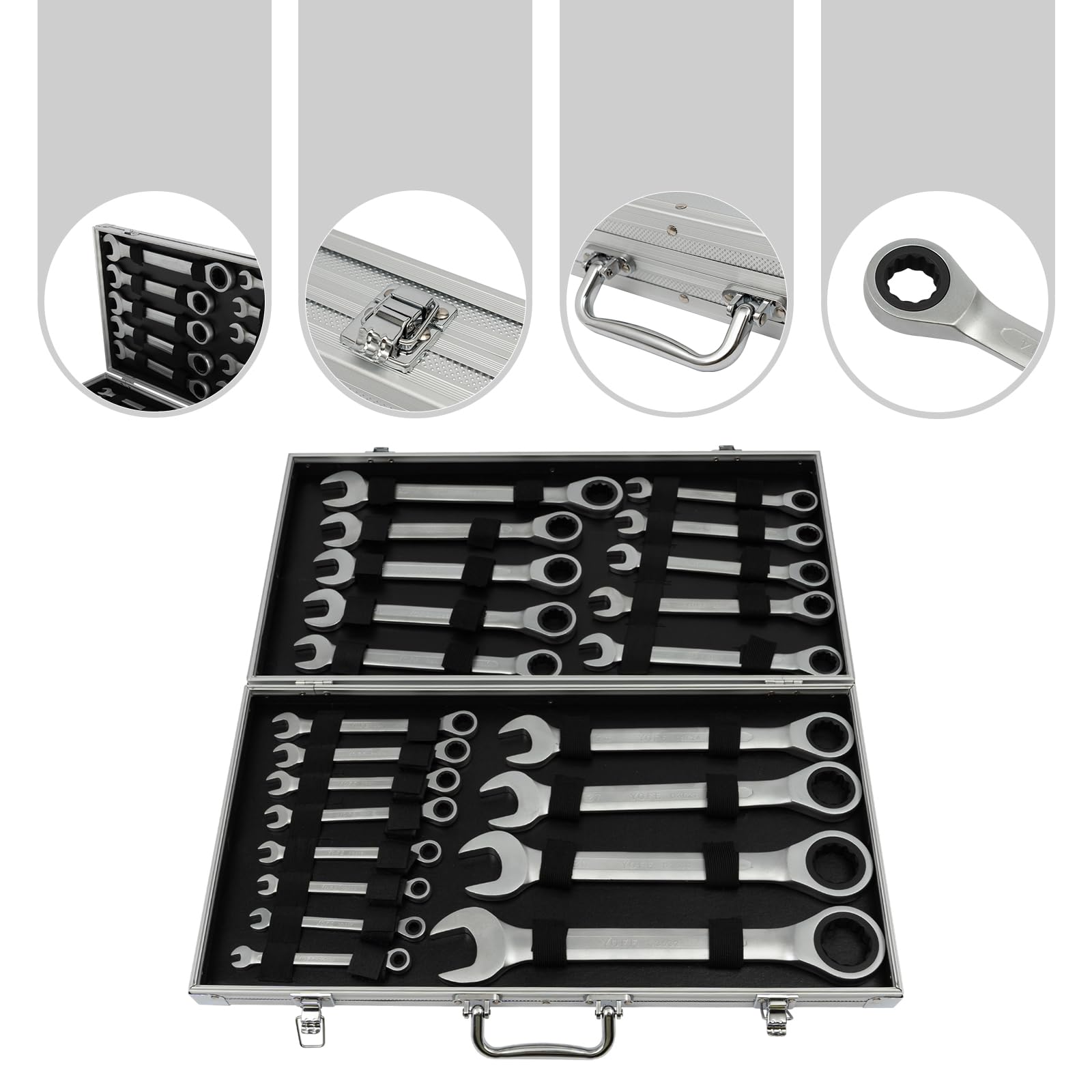 Juego de 22 llaves combinadas fijas, 6-32 mm, con maletín de herramientas, kit portátil de boarder fijo, llaves de anillo, llaves de estrella con maletín para taller, bricolaje