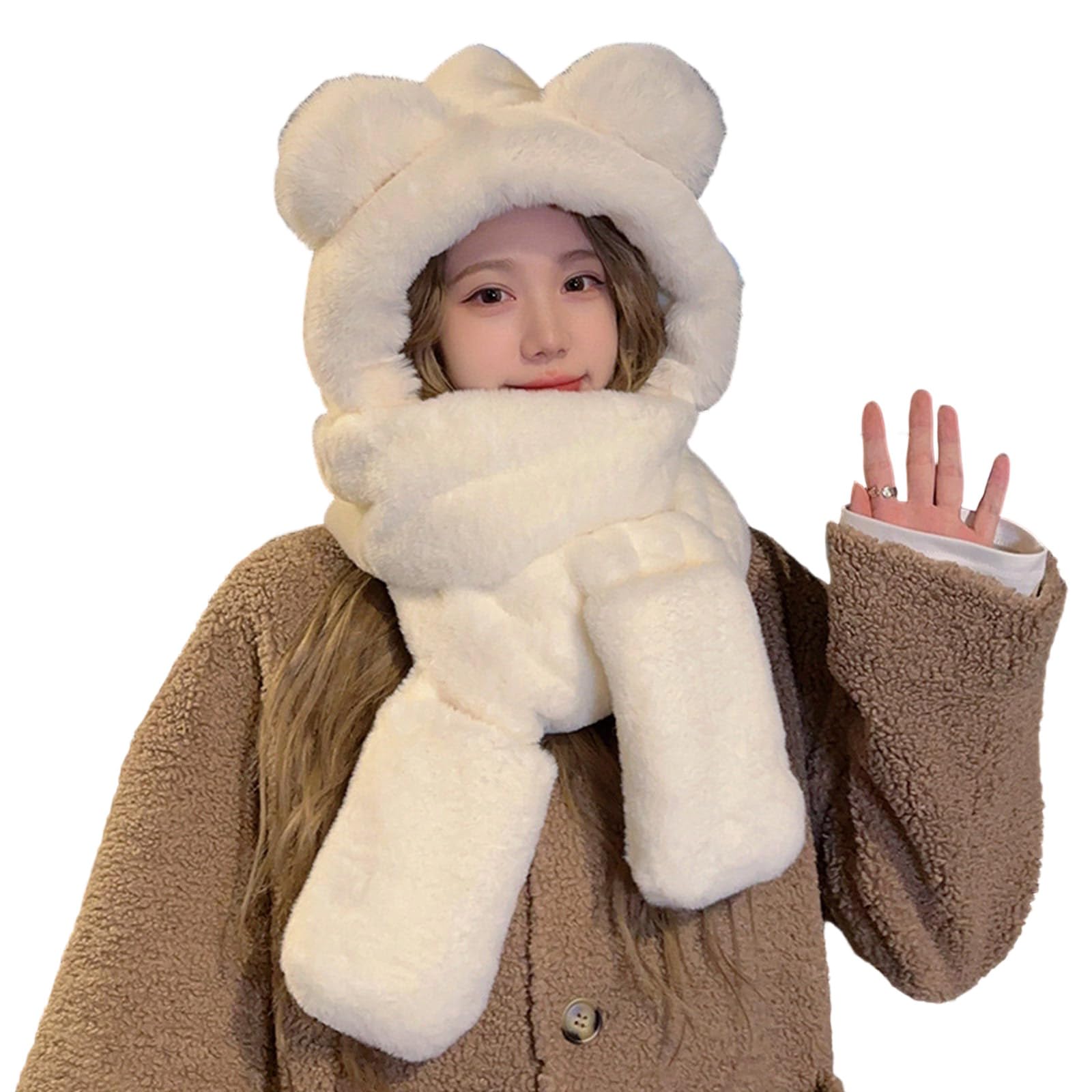 MICFENY Bear Trapper Hat Thicken Ushanka Hat Warm Gloves Winter Outdoor Costume Accessory Warm Oversized Hooded Scarf