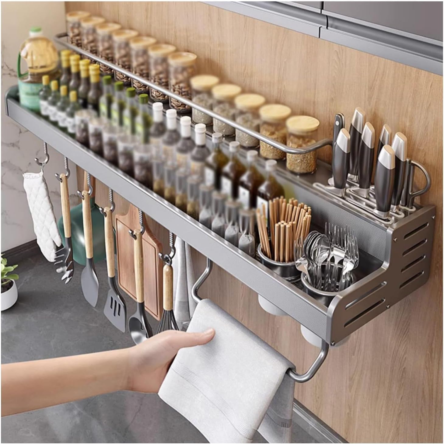 DLLDQBD Metal Spice Rack Organiser, Wall Mounted, Stainless Steel, Space Saving, Kitchen, Cabinets, Workshops, Decor(Size:50cm (19.7in))