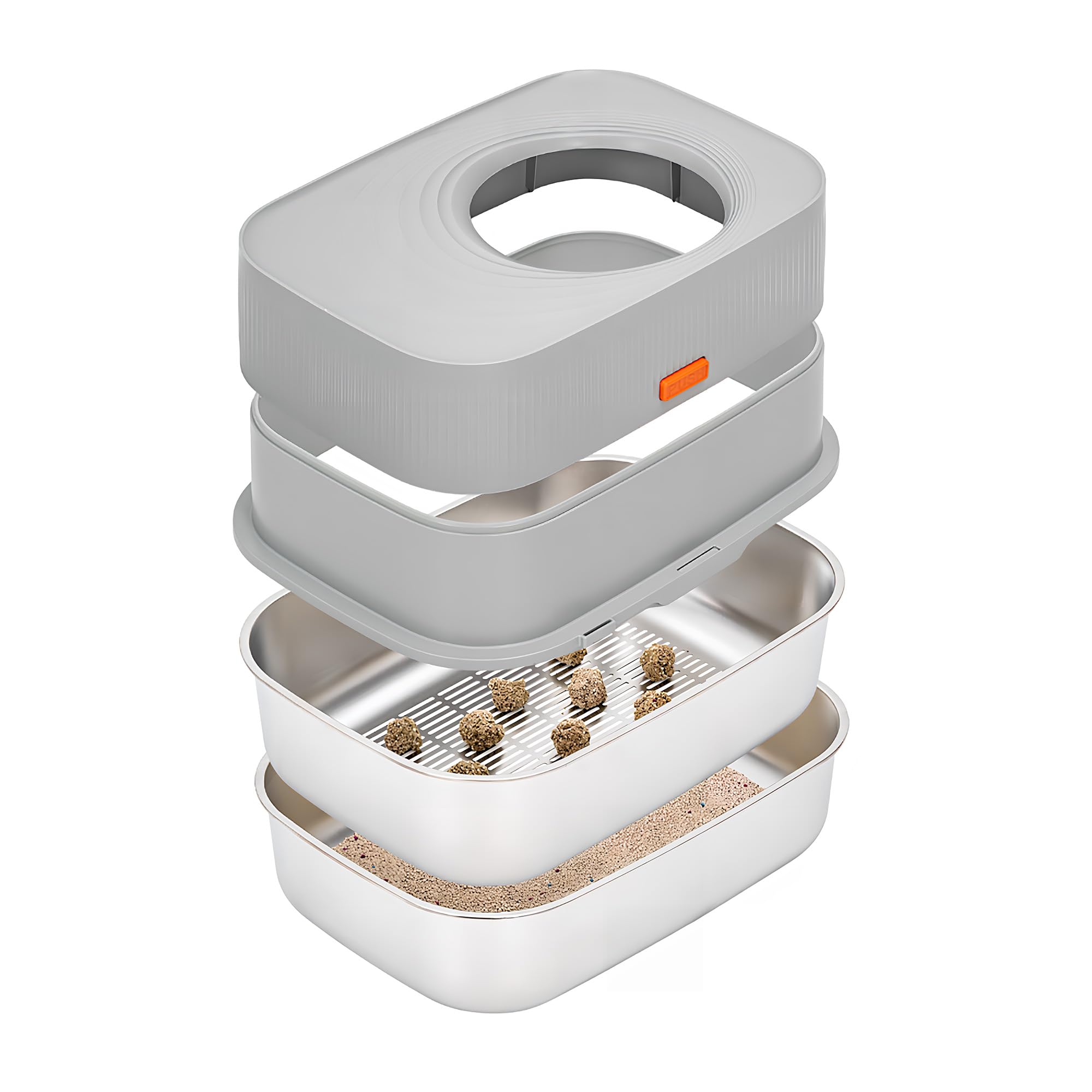 Stainless Steel Sifting Litter Box with Lid, Metal Litter Pan with Scoop for Big Cats Multi Cat, Extra Large Cats Litterbox Odor Control Easy Clean (23 * 16.5 * 16.5inch-Top Entry, X-Large)