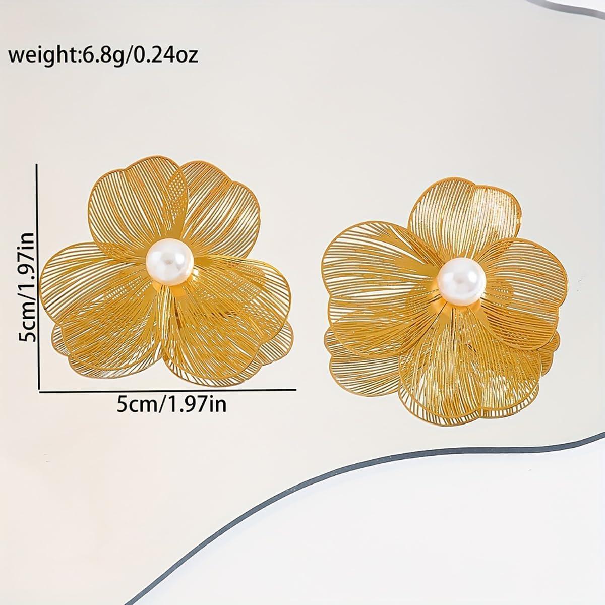Boho Flower Petal Stud Earrings for Women Trendy Pearl Hollow Flower Statement Earrings Dainty Wedding Prom Jewelry - Image 3