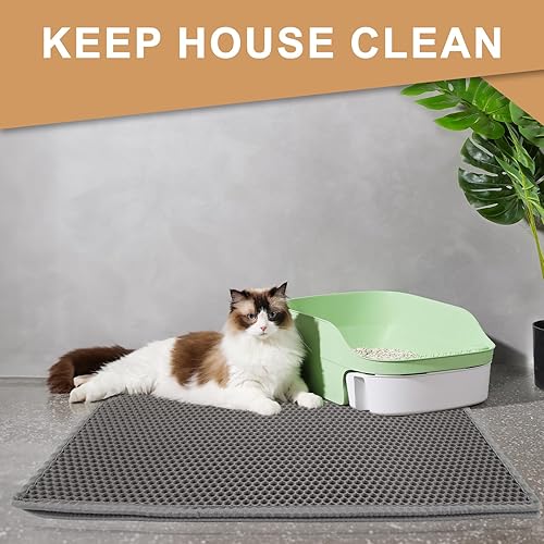 Miniatura 5 de Garoopion Tapete de arena para gatos, tamaño XL, tapete impermeable de EVA, tapete de arena para gatitos, tapete de doble capa con control de