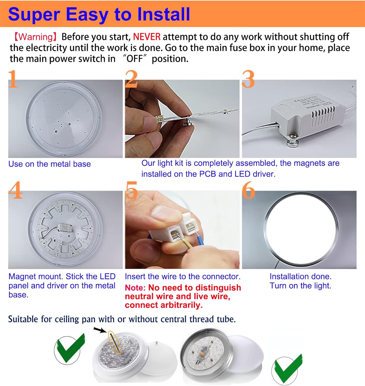 18W 3 Color Temperature LED Flush Mount Ceiling Fan Light Kit Replacement LED Light Board Panel,Retrofit LED Light Engine