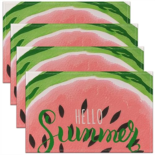Manteles individuales con estampado de sandía de 12 x 18 pulgadas para mesa de comedor, diseño de frutas rosadas, impermeables, para decoración de