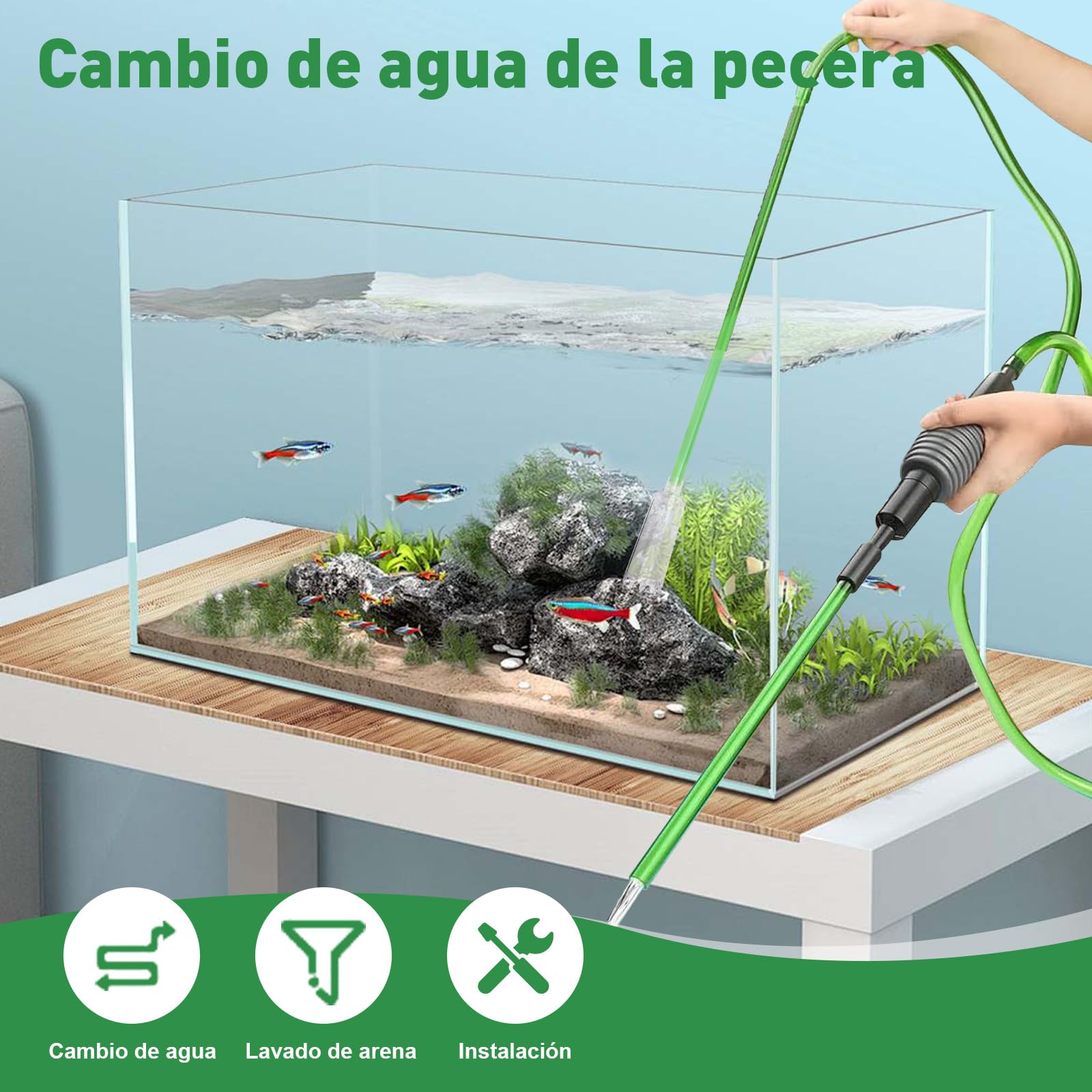 GuKKK Limpiafondos Sifonador Acuario, Sifon Acuario limpiafondos, Cambiadores de Agua de Acuario, Acuarios Limpiador de Peceras, Aspiradores de Fondo para Acuarios, para Limpieza de Arena del Filtro