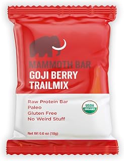 Mammoth Bar Goji Berry Trail Mix Mini Bar - Mini Organic Snack Bar Packed with 4g Protein. Made with Goji Berries, Almonds, Pistachios, Sunflower Seeds & Egg White Protein. Paleo • Gluten Free • Raw - 16 Mini Bars