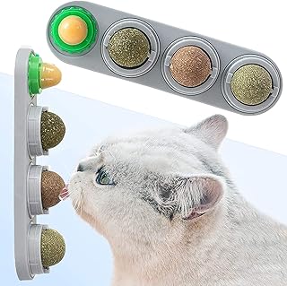 NON-SQUARE Catnip Ball Toys, Natural Edible Kitty Chew Toys for Cats Lick, Catnip Lickable Stick to The Wall Balls, 360° Rotating Catnip Roller Ball for Indoor Cats, Catnip Toys for Cleaning Teeth.
