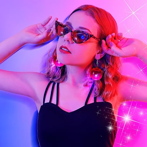 Vista 23 de Henoyso Aretes de bola de discoteca iluminados, joyería LED de luz de Navidad para mujeres y niñas, regalos de fiesta de discoteca de Navidad