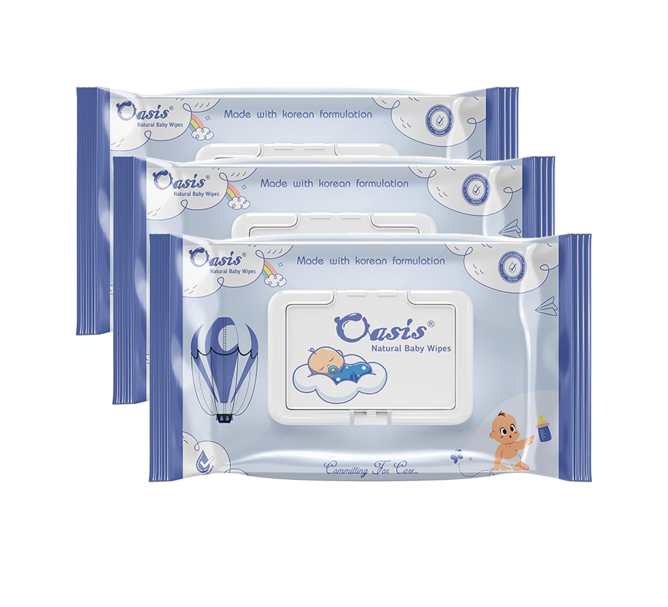 Oasis Natural Baby Wipes - Pack of 3 | Enriched with Korean Formulation | Gentle, Soft & Safe for Baby’s Sensitive Skin | Alcohol-Free, Paraben-Free Wet Wipes with Flip-Top Lid (72 Wipes/Pack)-image-1