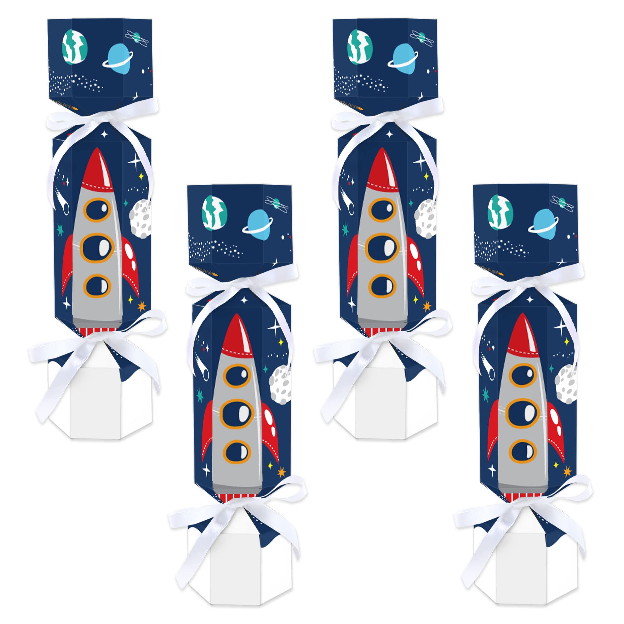 Big Dot of Happiness Blast Off to Outer Space - No Snap Rocket Ship Baby Shower or Birthday Party Table Favors - DIY Cracker Boxes - Set of 12