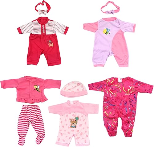 Miniatura 37 de SOTOGO 5 juegos de ropa de muñeca de bebé, trajes con sombreros para muñecas recién nacidas de 14 a 17 pulgadas, ropa de muñecas americanas de 18