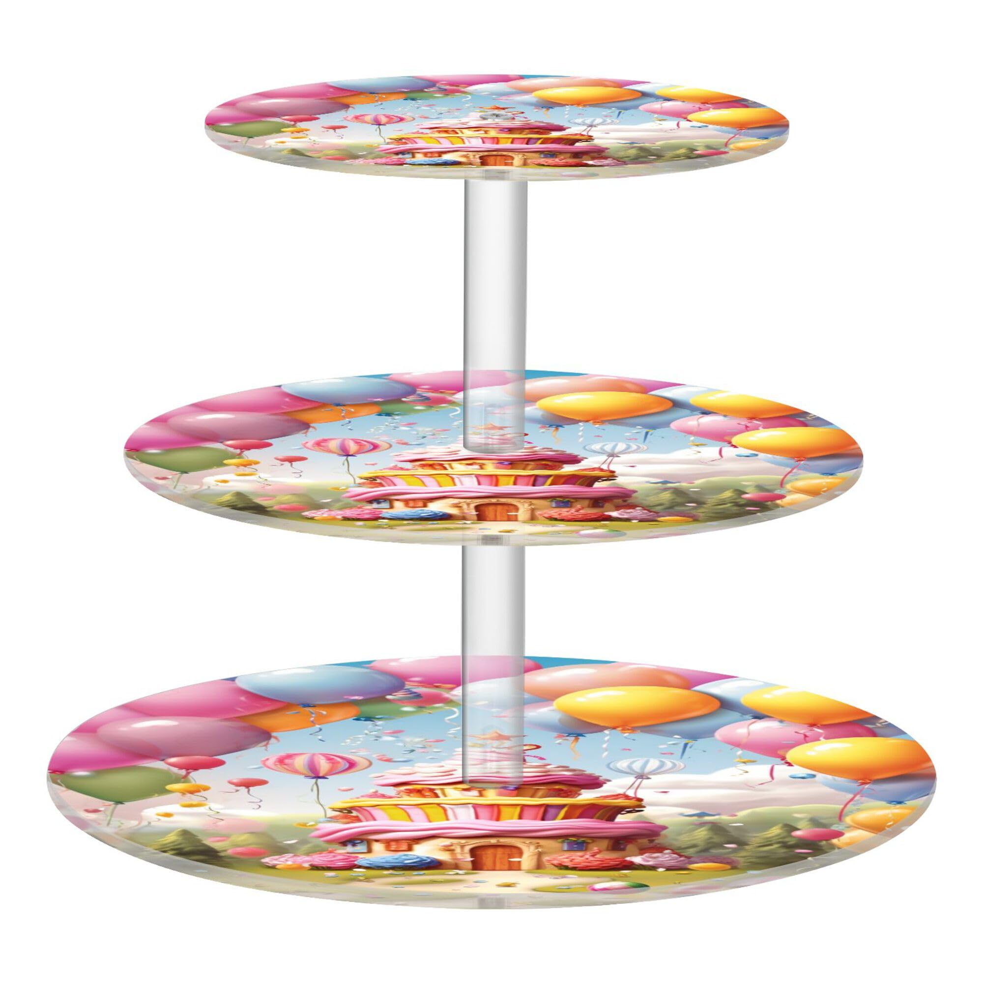 PYBUG Happy Birthday 3 Tier Acrylic Cupcake Stands Tower,Dessert Table Display Set for Tea Party,Wedding,Birthday, Baby Shower