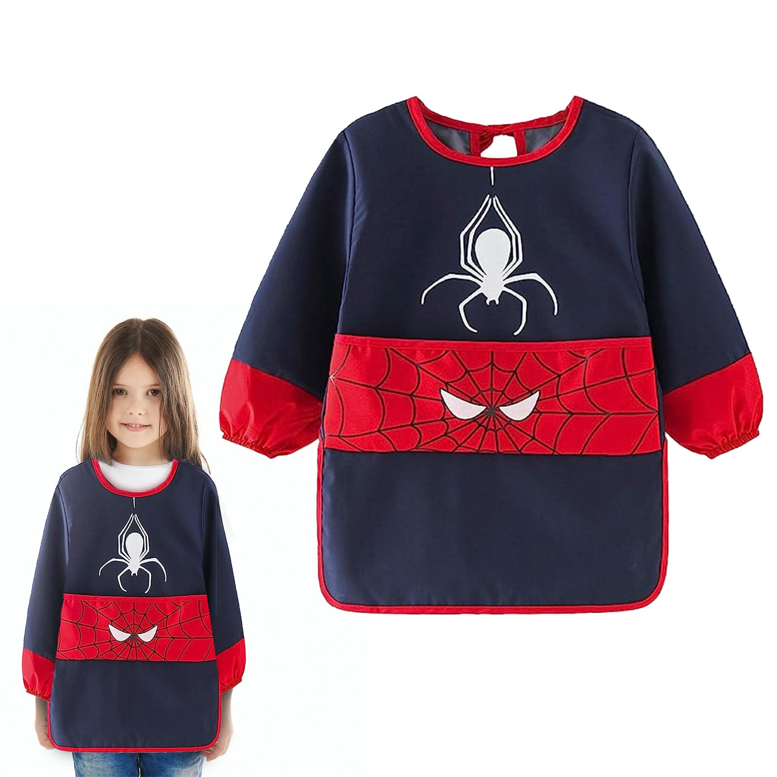 BGTLJKD Delantal Infantil Pintura Impermeable, Delantal Infantil de Manga Larga, Impermeable Delantales de Niño con Bolsillos para 3-7 Años, Babero de Pintura Niños para Pintar, Hornear, Cocinar