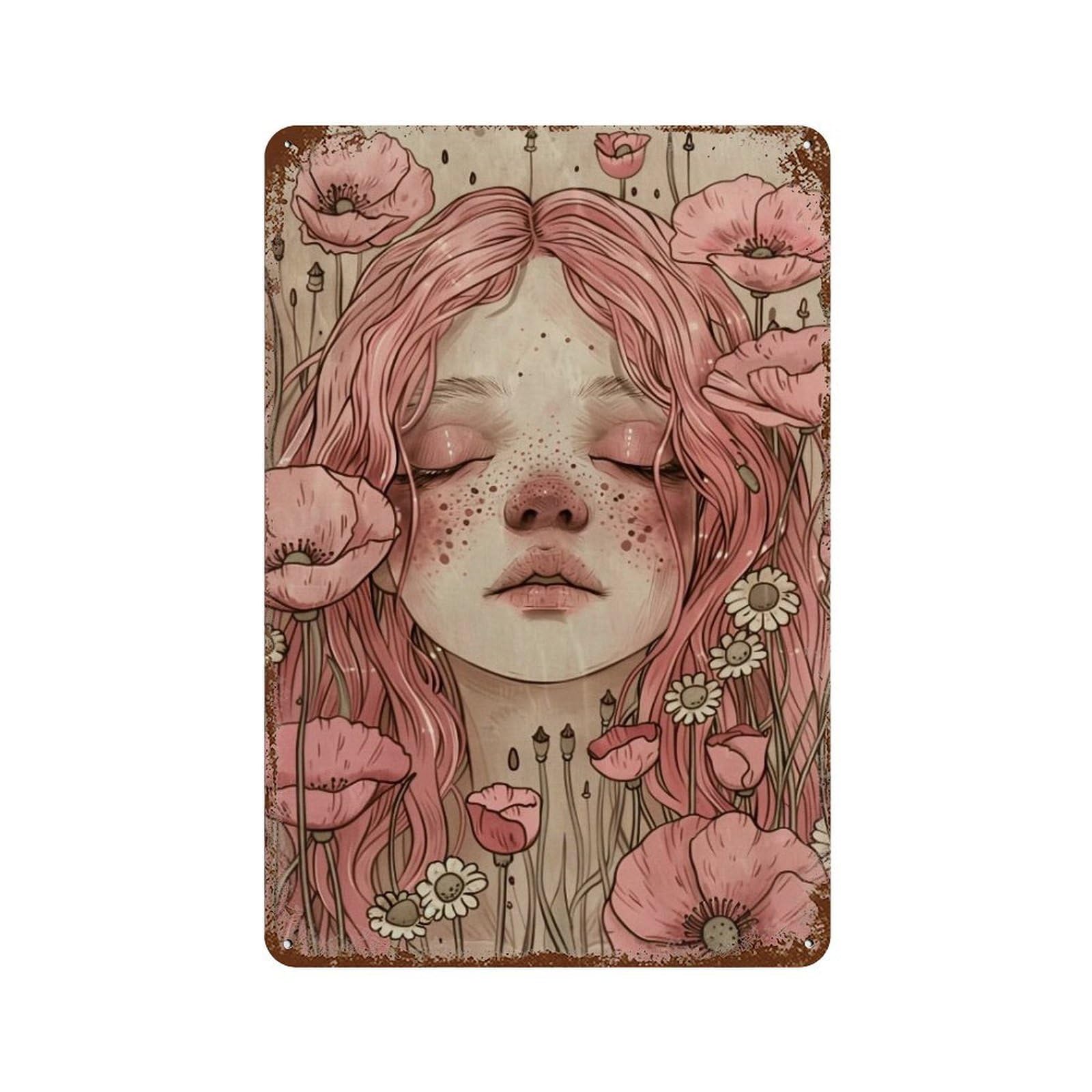 HDURYEYRYY Poppy Veiled Slumber Maiden 01 Wall Retro Iron Vintage Art Metal Tin Sign Poster Modern Home Cofffee Club Art Bar Shop Decor Style 30x20cm