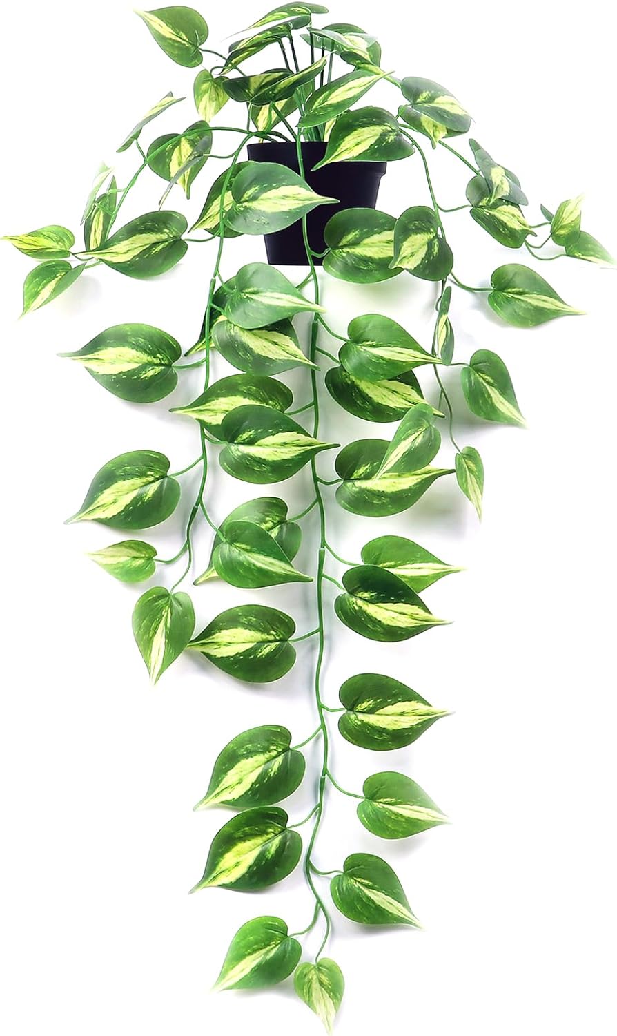 Realistic Artificial Pothos Vines with Pots - Fake Hanging Plants for Indoor Decor, Low Maintenance Silk Faux Greenery(2 PCS)