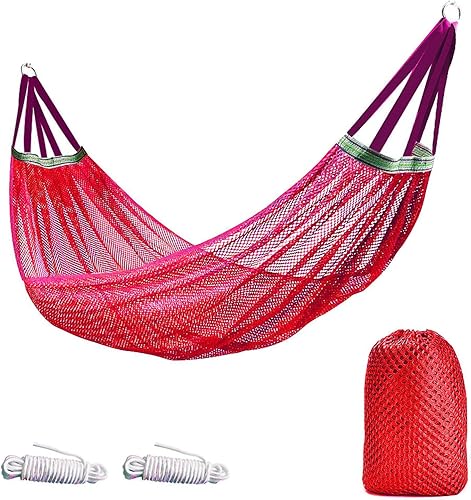 RANIT Hamaca para exteriores, hamaca de malla de nailon súper suave y transpirable, carga máxima de 650 libras (rojo)