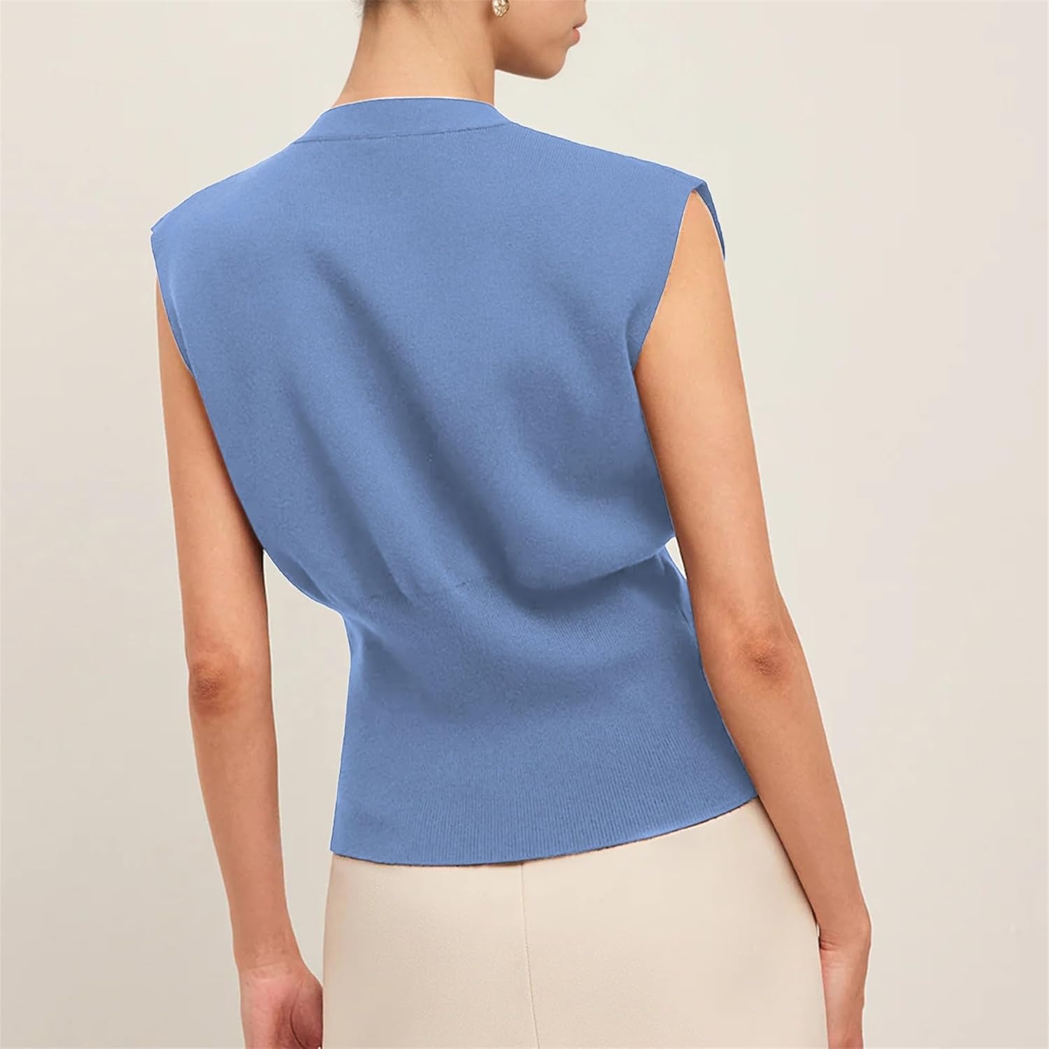 Womens Sleeveless Sweater Vest Deep V Neck Button Down Waist Cinched Knit Trendy Solid Pullover Tank Tops - Image 2