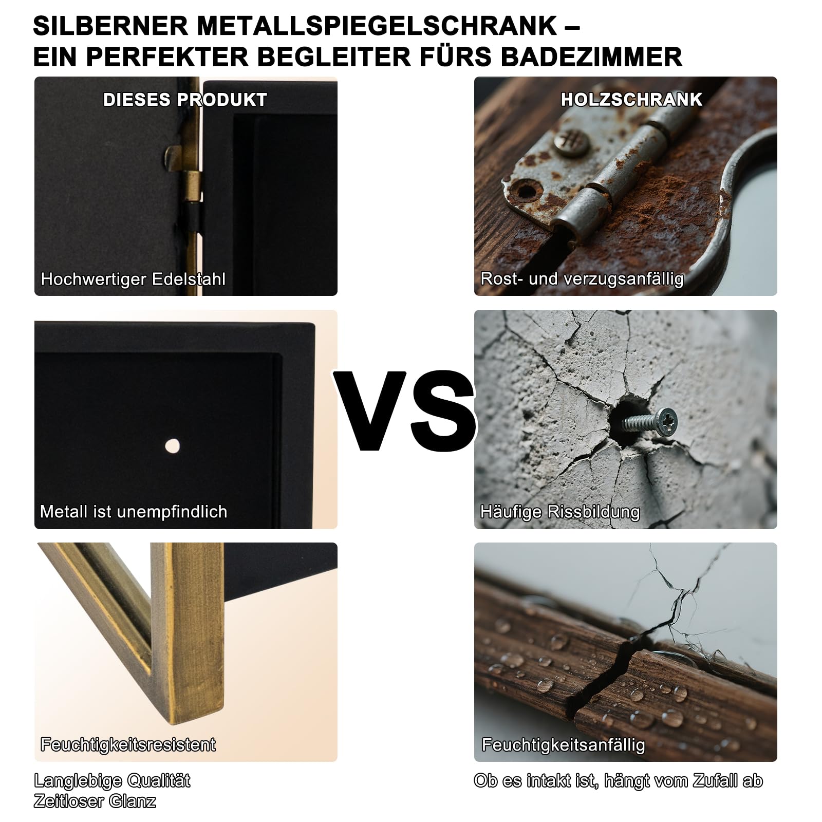 40x60cm Badezimmer Spiegelschrank mit großem Spiegel & Stauraum (38x43x10cm) - Spiegelschrank für Bad mit Resin-Blumen, Antik Gold
