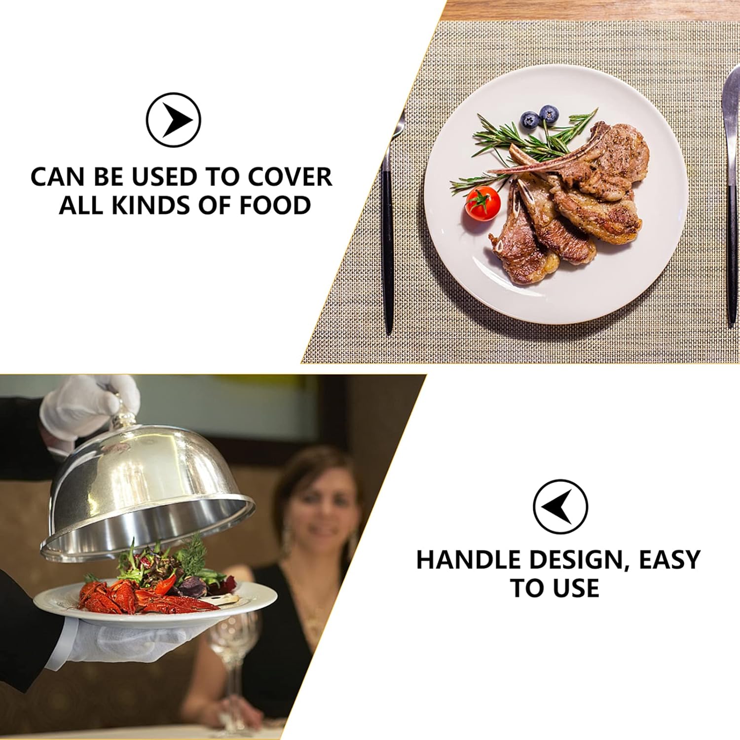 Hemoton Stainless Steel Food Dome Cover 10 Inch Dinner Dome Lid for Cooking Griddle Basting and Serving Keeps Food Warm