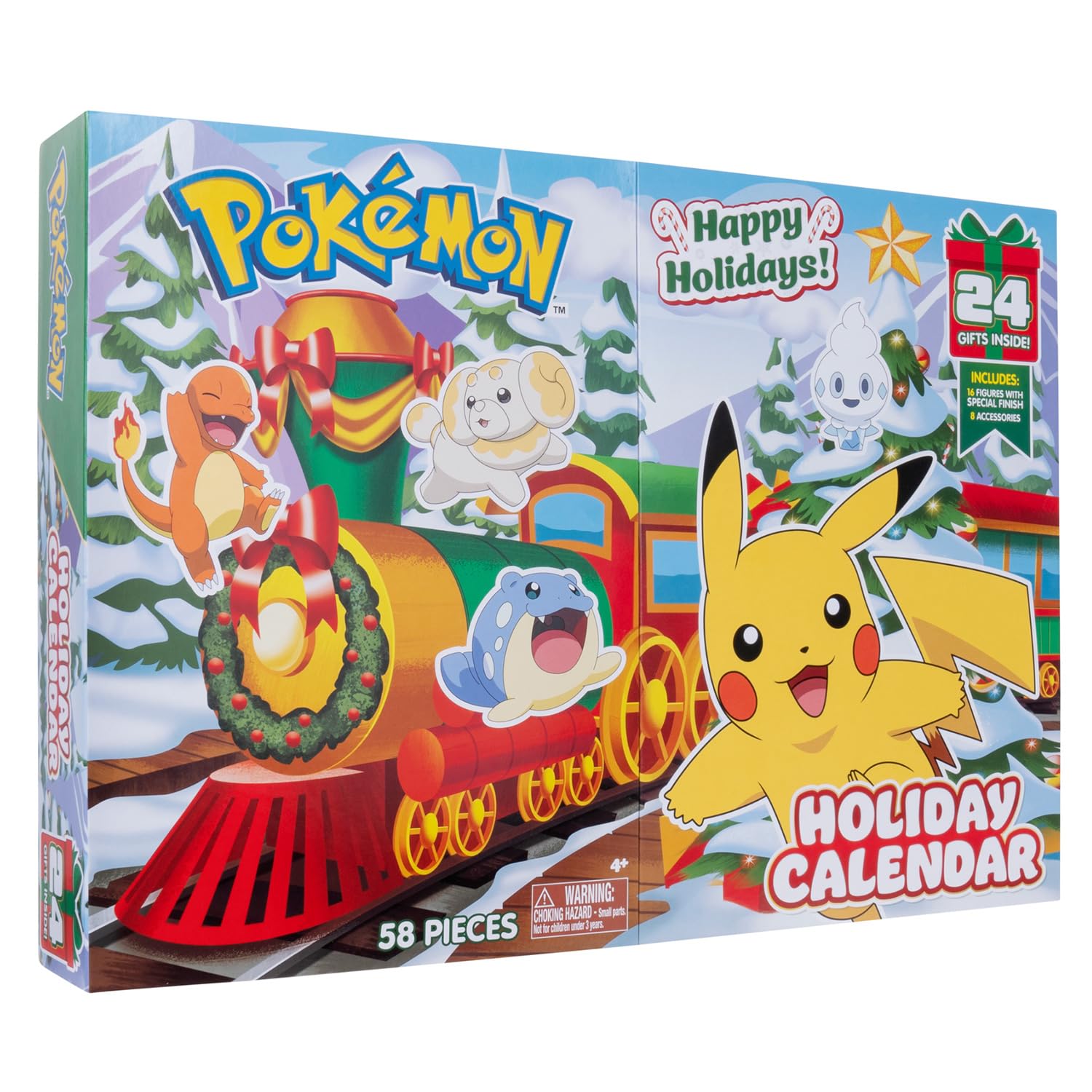 Bandai - Pokémon - Calendrier des Vacances de fin d'année Edition 2024-​24 Cases avec 16 Figurines Exclusives et 8 Décors thématique Fêtes - Figurines Pokémon 5cm - Cadeau Enfant 4 ans et + - WT00257