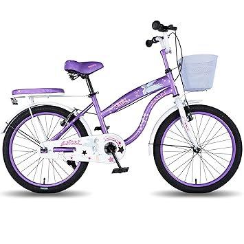 Vaux Angel Cycle For Kids 5 To 8 Years With Basket&Backseat,20T Cycle For Girls With Hi-Ten Steel Frame,Steel Rims,Tubular Tyres,Bicycle For Girls With Ideal Height 3Ft 6 Inch +(Purple-White)Rigid