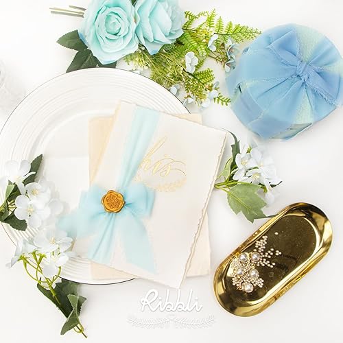 Miniatura 95 de Ribbli Cinta de gasa color marfil de 1-1/2 pulgadas x 30 yardas, hecha a mano con flecos, cinta de seda marfil, cinta crema para invitaciones