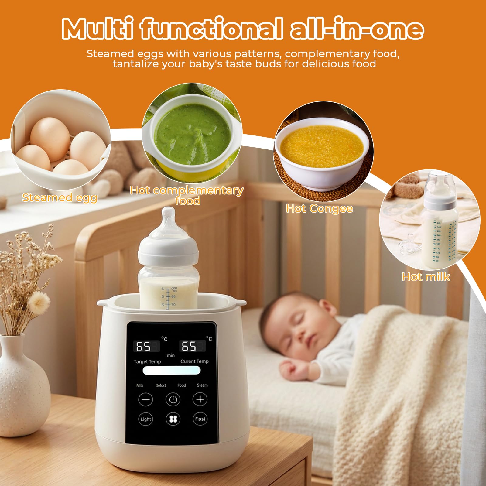 Scaldabiberon 6 in 1, Sterilizzatore Biberon, Multifunzione Scalda Biberon Neonato, Riscaldamento Rapido, Controllo Temperatura, Scongelamento, per Latte Materno e Omogeneizzati