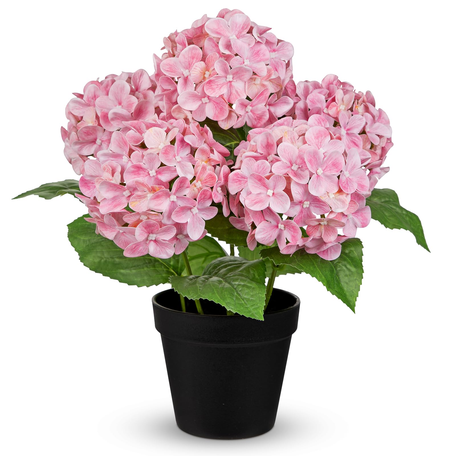 Briful Künstliche Hortensien im Topf 35 cm – Real Touch Kunstblume Wie Echt mit 5 Blütenköpfen – Dekorative Kunstpflanze für Wohnzimmer, Fensterbank & Büro, Rosa