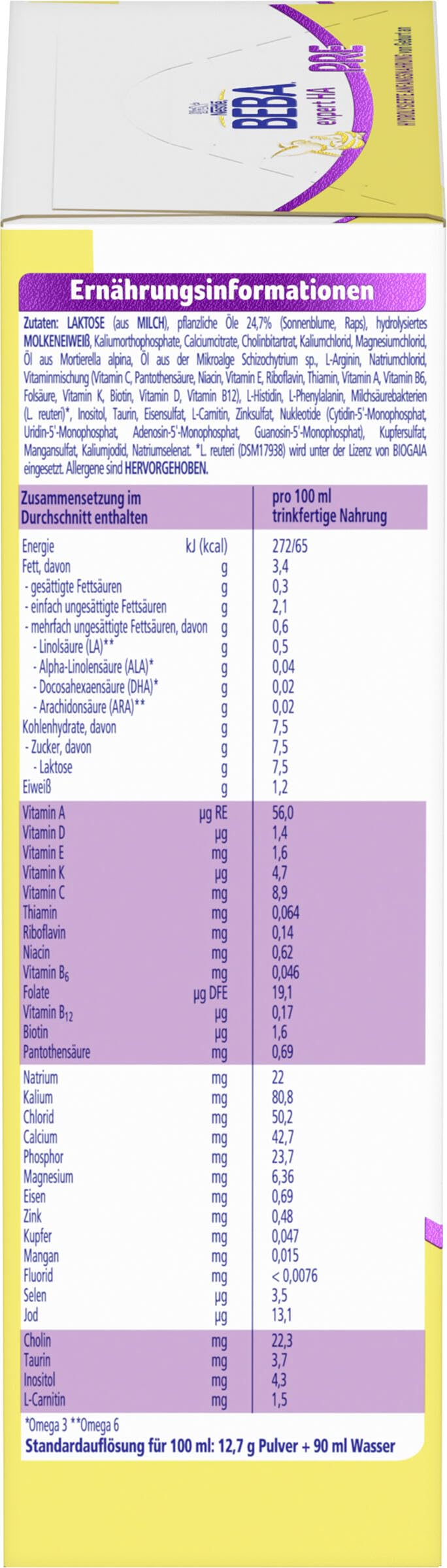 BEBA expert HA PRE - Hydrolysierte Anfangsnahrung, Anfangsmilch von Geburt an, Patentiertes Produkt, Ohne Palmöl, Ohne Fischöl, Babynahrung, Baby-Milchpulver, 6er Pack (6 x 550g)