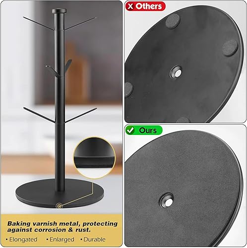 Miniatura 4 de KEWANNO Soporte para taza de café negro, soporte para taza de café con 6 ganchos, soporte para taza de café, árbol de taza de café de metal pesado